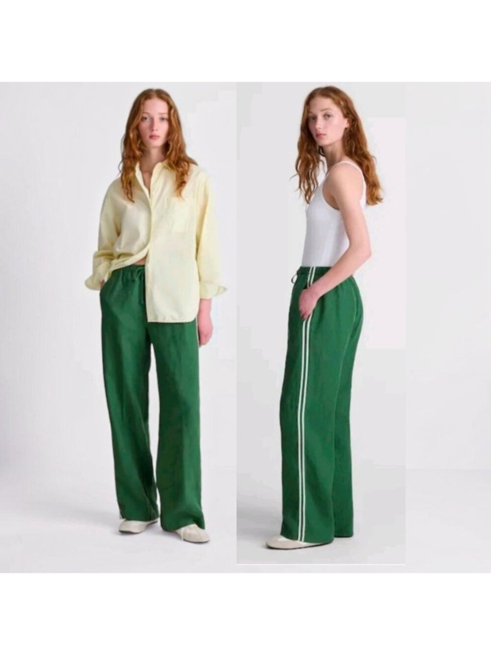 NWT Madewell Pull On Pants Womens XXS 100% Linen Track Garden Green Stripe NZ309